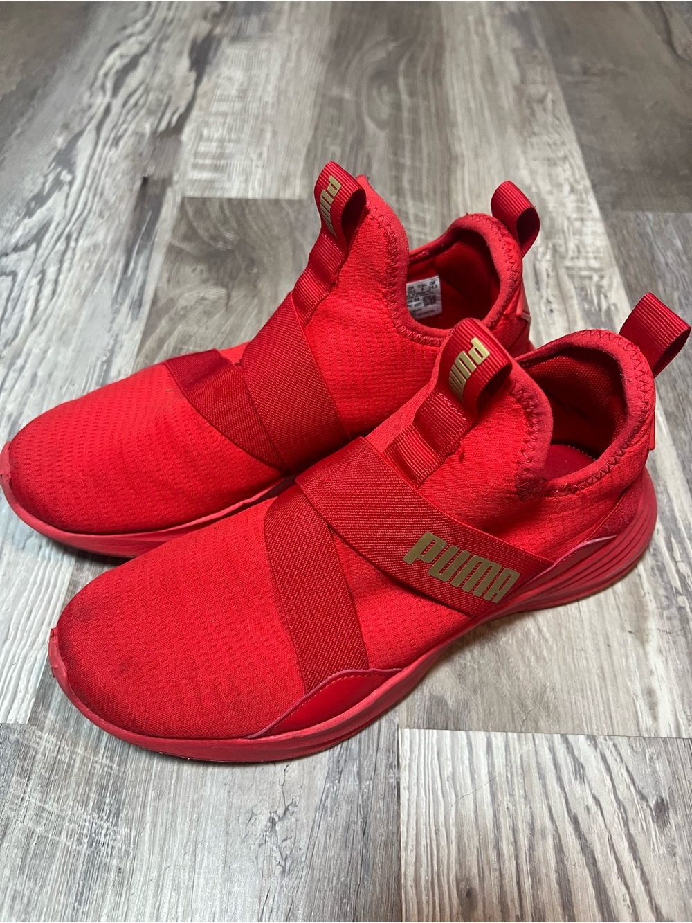 Puma Men’s Red Slip-On Athletic Sneakers with Gold Logo